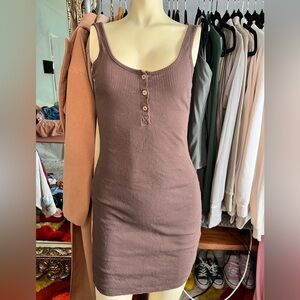 Ambiance Ribbed Henley Midi Dress in Brown